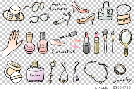 Fashionable item illustration set line drawing hand-painted color 85964756