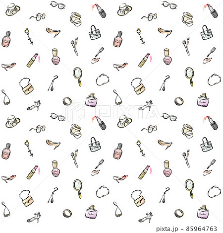 おしゃれアイテム 背景素材 手描き 線画 カラー おしゃれアイテム 背景素材 手描き 線画 カラー 85964763