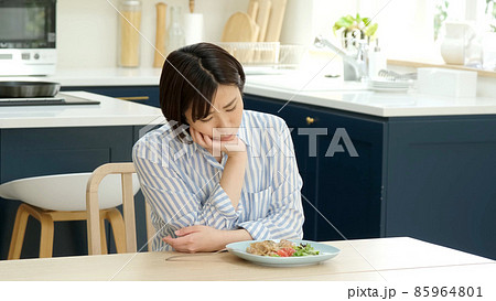 食事を我慢する女性　ダイエット　糖質制限イメージ 85964801