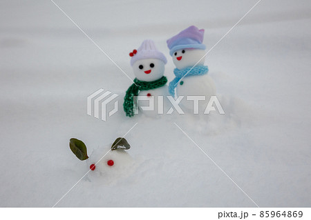 雪うさぎとペアの雪だるま 85964869