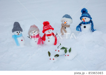雪うさぎを見つけた雪だるまたち 雪うさぎを見つけた雪だるまたち 85965065