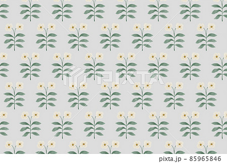 水彩の白い花柄のグレー背景の壁紙のイラスト素材