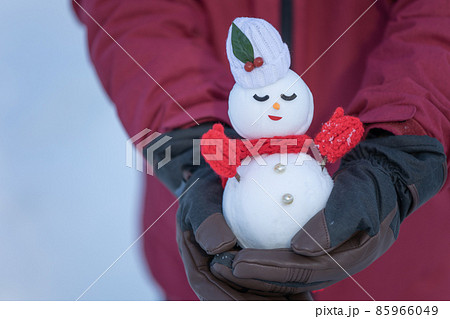 手作りの雪だるまを抱える 85966049