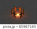 3D rendering image. Six little wooden figures of people dancing in a circle. Concept of happy, unite, group or together. 85967165