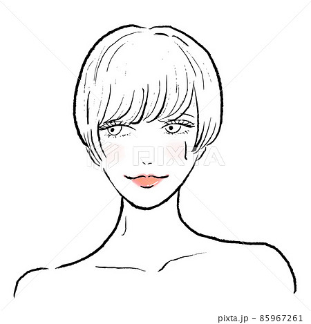 サウナで汗をかくショートヘアの女性。正面向き。 85967261