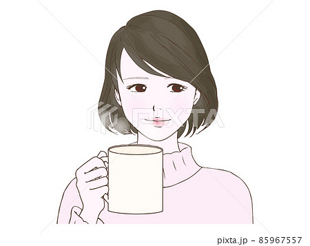 ホットドリンクを持つ女性②(横目) 85967557