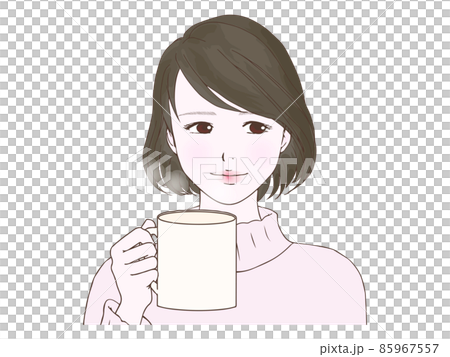 ホットドリンクを持つ女性②(横目) 85967557