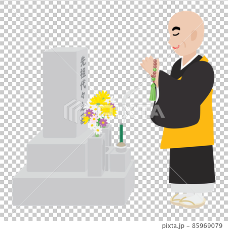 供養をするお坊さんのイラストのイラスト素材