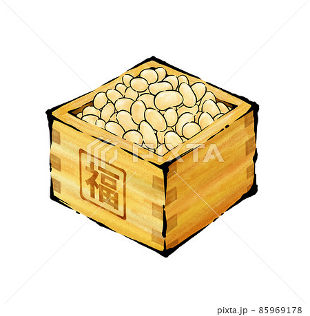 豆と枡の和風筆描きイラスト 節分のイラスト素材