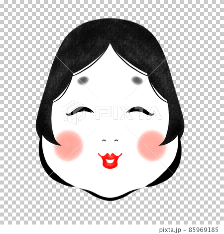 高速配送 おかめの和風筆描きイラスト 節分のイラスト素材 お多福 版画