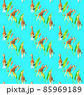 キリンのシームレスパターン　おしゃれな手描き水彩イラスト背景素材　動物柄テキスタイル 85969189