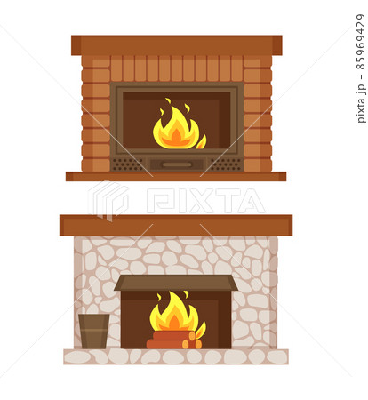 Fireplace Made of Bricks and Stones Interior Set 85969429