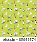 動物園の生き物たちのシームレスパターン　動物柄テキスタイル　手描き水彩イラスト背景素材 85969574
