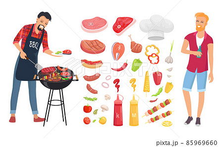 BBQ Barbecue Veggies Icons Set Vector Illustration 85969660