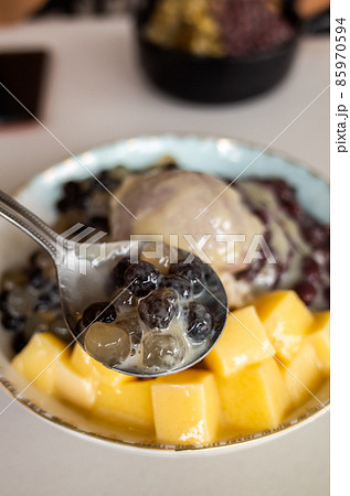 cold shaved ice with colorful dessert cold shaved ice with colorful dessert 85970594