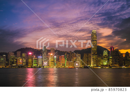night view of victoria harbor at hong kong in China night view of victoria harbor at hong kong in China 85970823