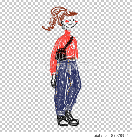 Women's hand-drawn illustrations of autumn / winter fashion denim pants 85970995