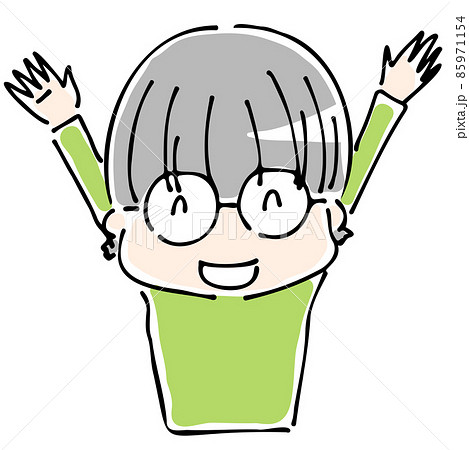 両手を上げるメガネっこの上半身 両手を上げるメガネっこの上半身 85971154