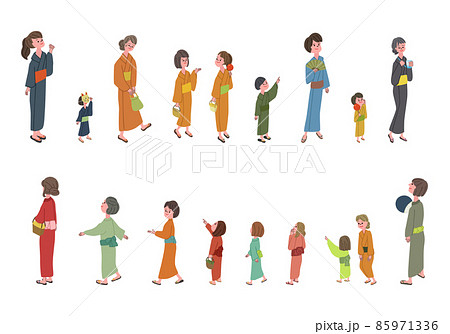 浴衣を着た人々のイラストセット 85971336