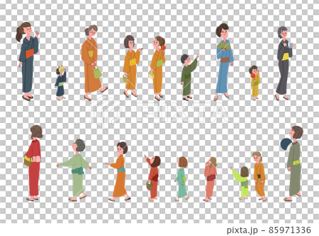 浴衣を着た人々のイラストセット 85971336