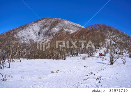 冬の群馬県赤城公園 駒ヶ岳と黒檜山の中間点（大ダルミ）付近から黒檜山を見る 85971710