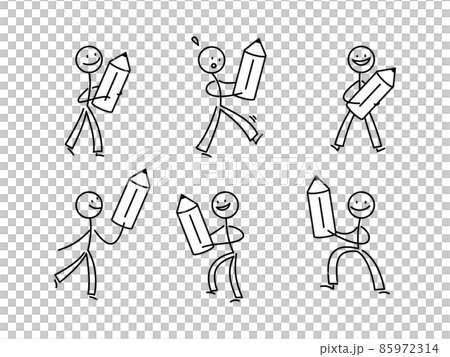 用鉛筆設置的簡單火柴人插圖 85972314