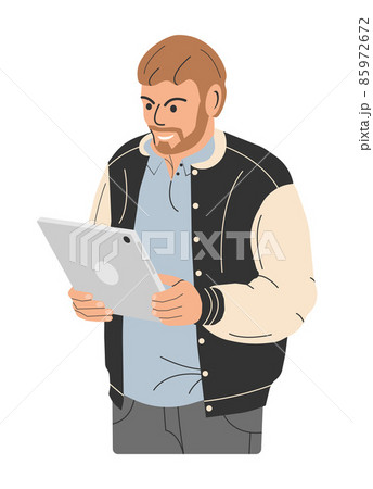 Bearded Fashionable Man Holding Tablet Computer. Bearded Fashionable Man Holding Tablet Computer. 85972672