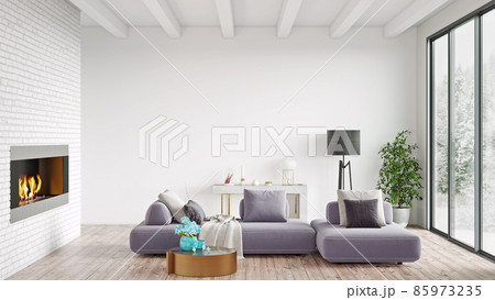 Beautiful interior of a modern room. Bright and clean design. 3D rendering 85973235