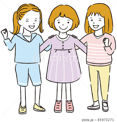 手書き線画カラーイラスト 3人の女の子 ガッツポーズ 手書き線画カラーイラスト 3人の女の子 ガッツポーズ 85973271