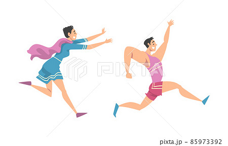 Man and Woman Character Running in a Hurry and Hasten Somewhere Vector Set 85973392