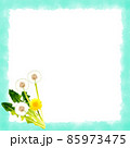 タンポポと綿毛の正方形フレーム　春の植物の手描き水彩イラスト背景素材 85973475