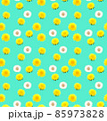 タンポポと綿毛の模様　花柄シームレスパターン　手描き水彩イラストのテキスタイル 85973828