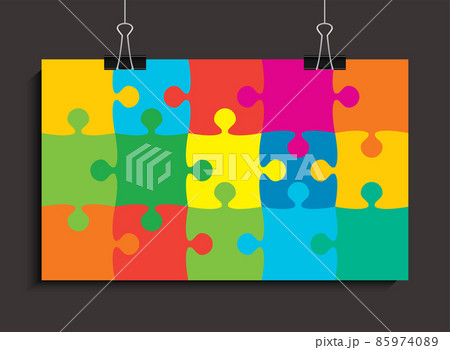 Banner template made color pieces puzzle, jigsaw 85974089