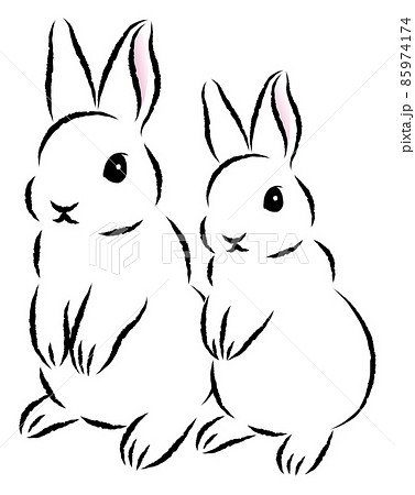 二本足で立ち上がっているウサギの親子 絵筆で描いた墨絵風のお洒落なイラスト ベクター 二本足で立ち上がっているウサギの親子 絵筆で描いた墨絵風のお洒落なイラスト ベクター 85974174