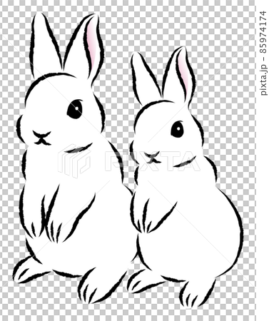 二本足で立ち上がっているウサギの親子 絵筆で描いた墨絵風のお洒落なイラスト ベクター 二本足で立ち上がっているウサギの親子 絵筆で描いた墨絵風のお洒落なイラスト ベクター 85974174