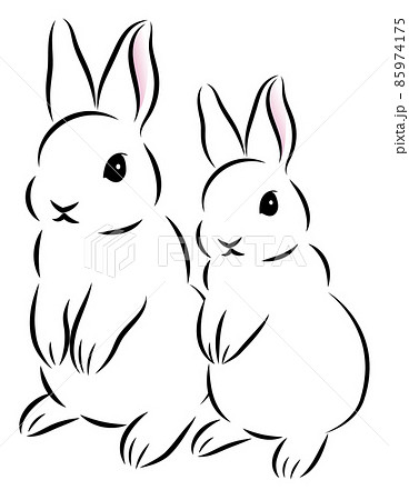 二本足で立ち上がっているウサギの親子 絵筆で描いた墨絵風のお洒落なイラスト ベクター 二本足で立ち上がっているウサギの親子 絵筆で描いた墨絵風のお洒落なイラスト ベクター 85974175