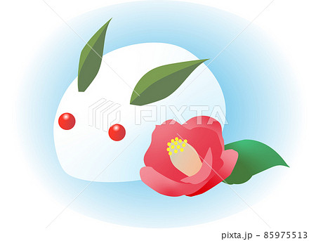 雪うさぎと椿のイラスト 85975513