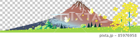 浮世絵の富士山と菜の花の春の風景イラスト 85976958