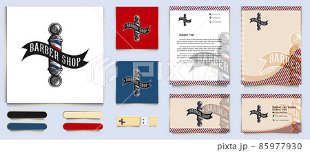 Hand drawn Barber Pole, Vintage Logo and business card branding template Designs Inspiration Isolated on White Background 85977930