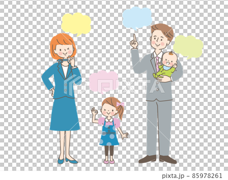 笑顔のスーツ姿の男女と子供達 85978261