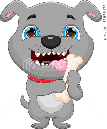 cartoon bulldog holding a bone 85978472