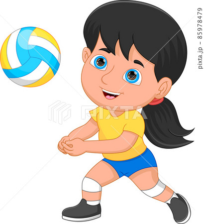 little girl playing volleyball on white background 85978479