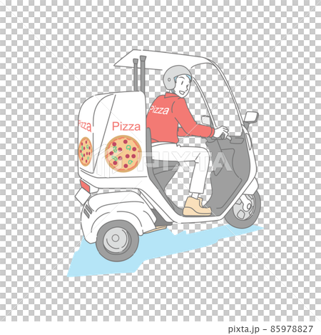 A man delivering pizza on a covered bike A man delivering pizza on a covered bike 85978827