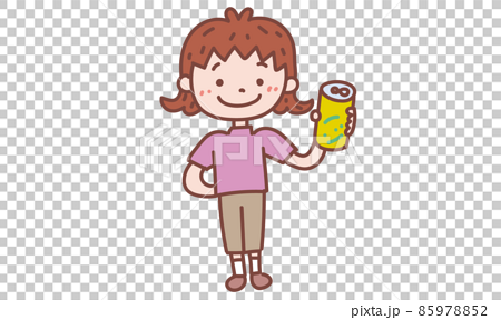 缶ジュースを持つ女の子のイラスト素材