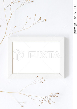 white empty photography frame and dry flowers white empty photography frame and dry flowers 85979312