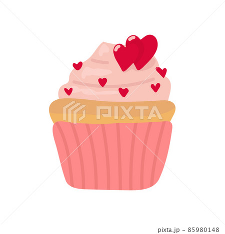 cupcake with a pink frosting in flat design, icon on the white background for your design. Vector illustration. 85980148