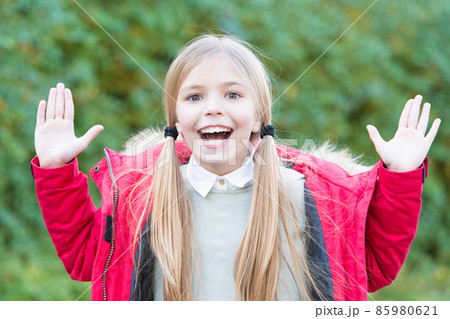 Child with surprised face on idyllic autumn day 85980621