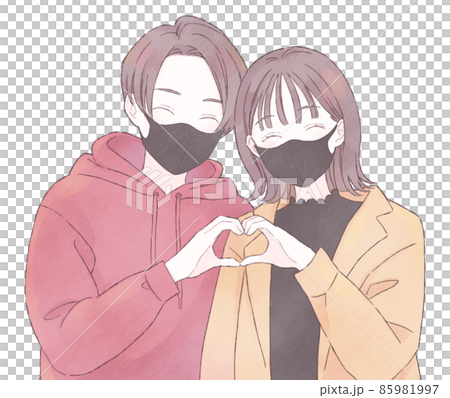 Couple mask making heart marks by hand 85981997