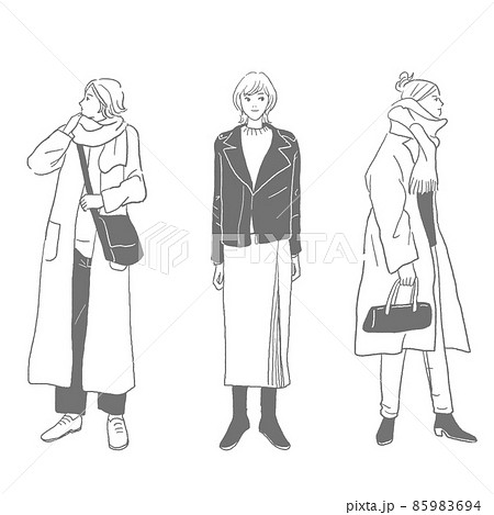 冬服の若い女性のベクターイラストセット 85983694