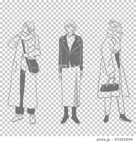 冬服の若い女性のベクターイラストセット 85983694